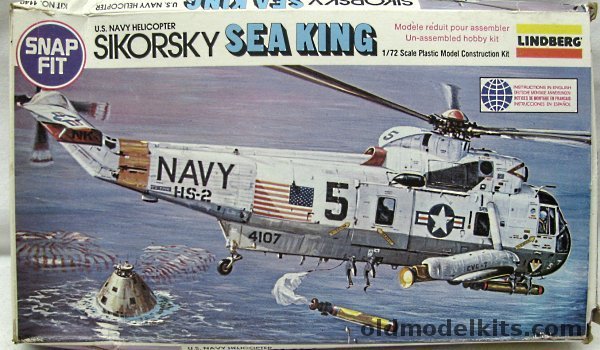 Lindberg 1/72 Sikorsky US Navy Sea King SH-3 - HS-2 USS Hornet Apollo Recovery, 1140 plastic model kit
